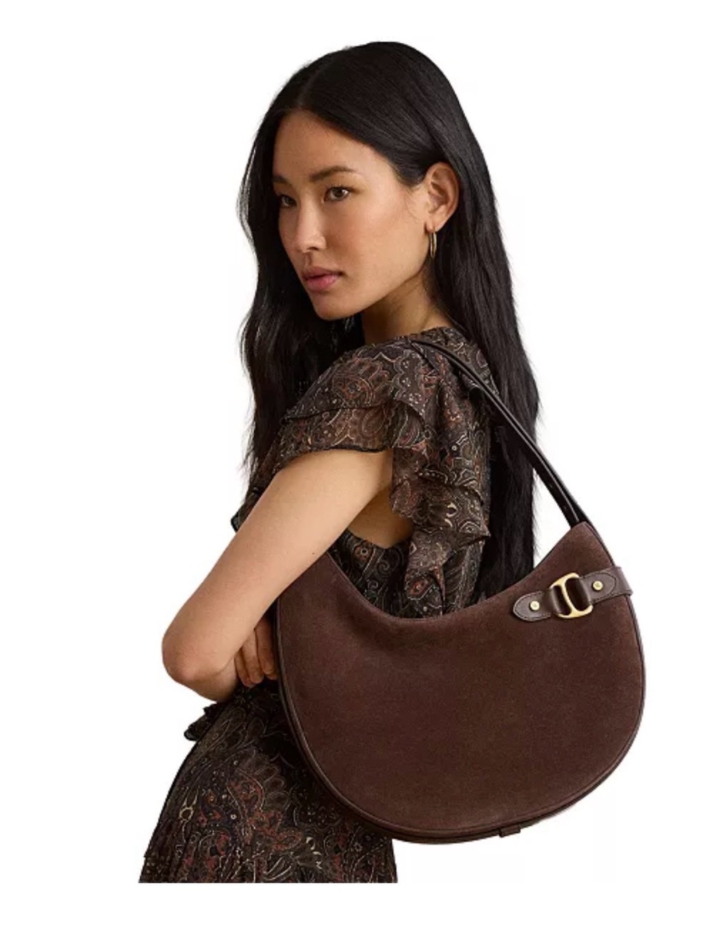 Polo by Ralph Lauren Brown Suede Crescent Shoulder Bag
